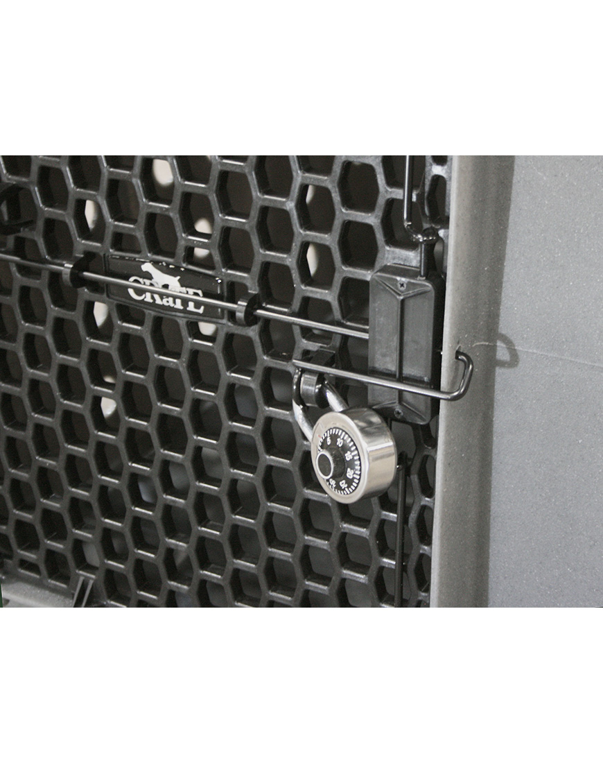 D2-CRATE-PIN-Locked Dakota 283 CRaTE kennel lock pin with padlock